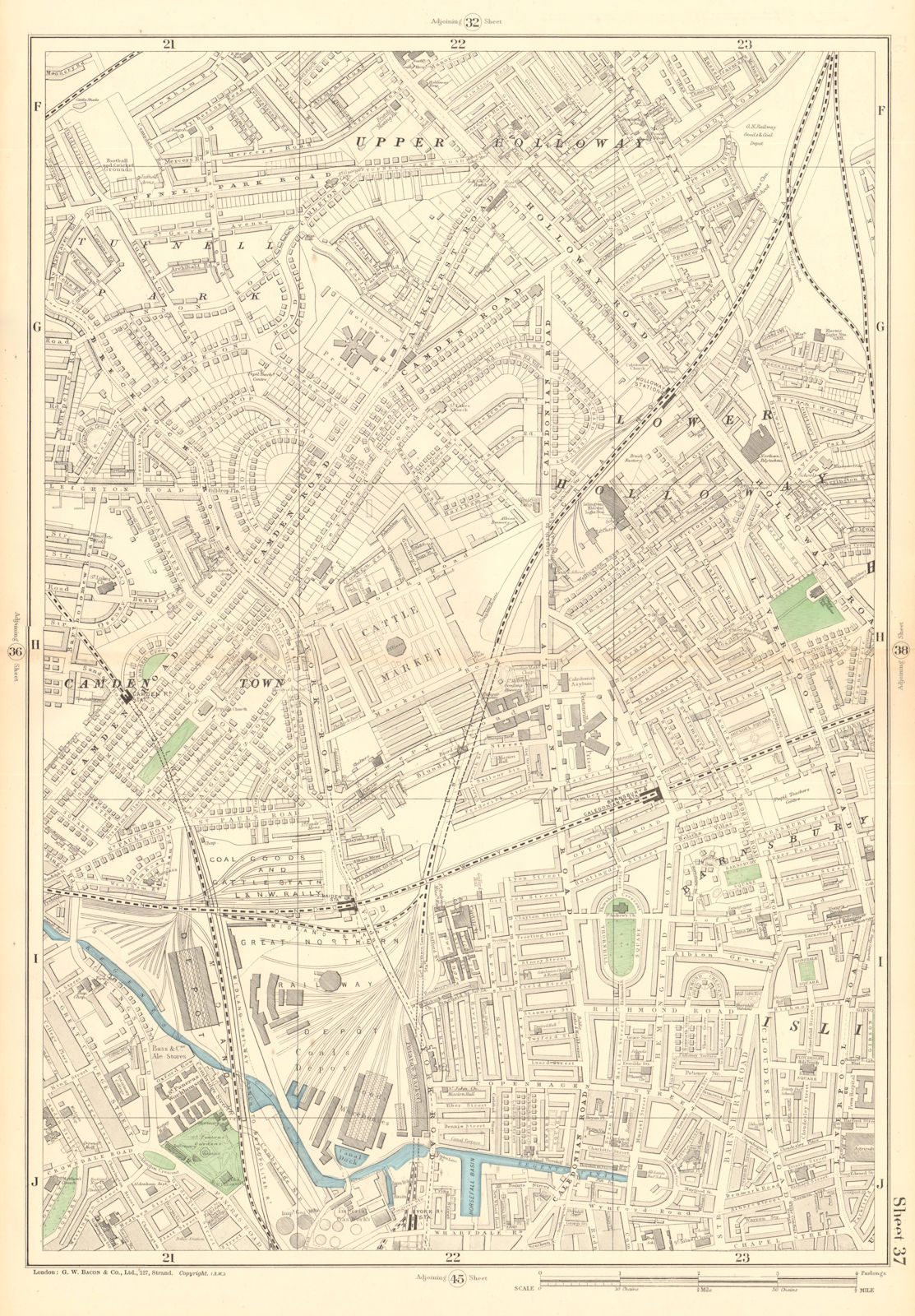 CAMDEN TOWN Holloway Tufnell Park King's Cross Kentish Town Barnsbury 1903 map