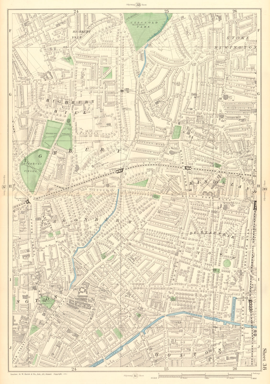 HIGHBURY Hoxton Kingsland Stoke Newington Canonbury De Beauvoir Town 1903 map