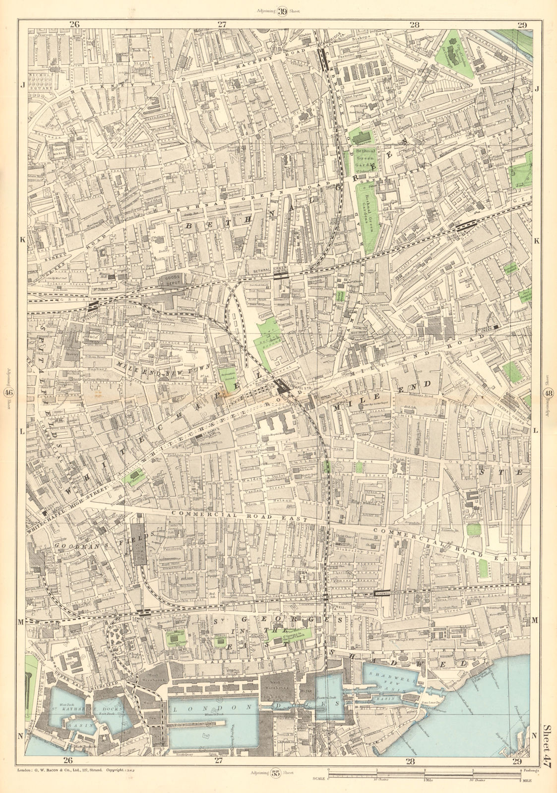 Associate Product BETHNAL GREEN WHITECHAPEL Mile End Shadwell Wapping Stepney Shoreditch 1903 map