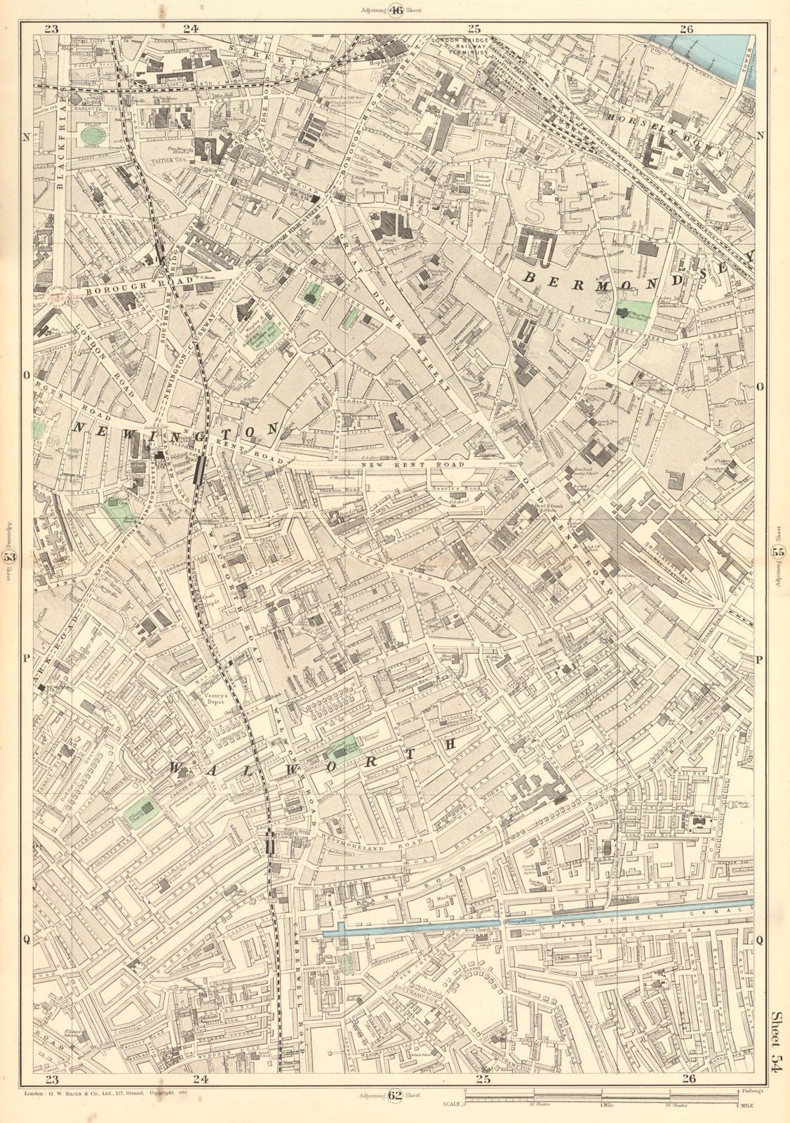 BERMONDSEY Newington Elephant & Castle Borough London Bridge Southwark 1903 map