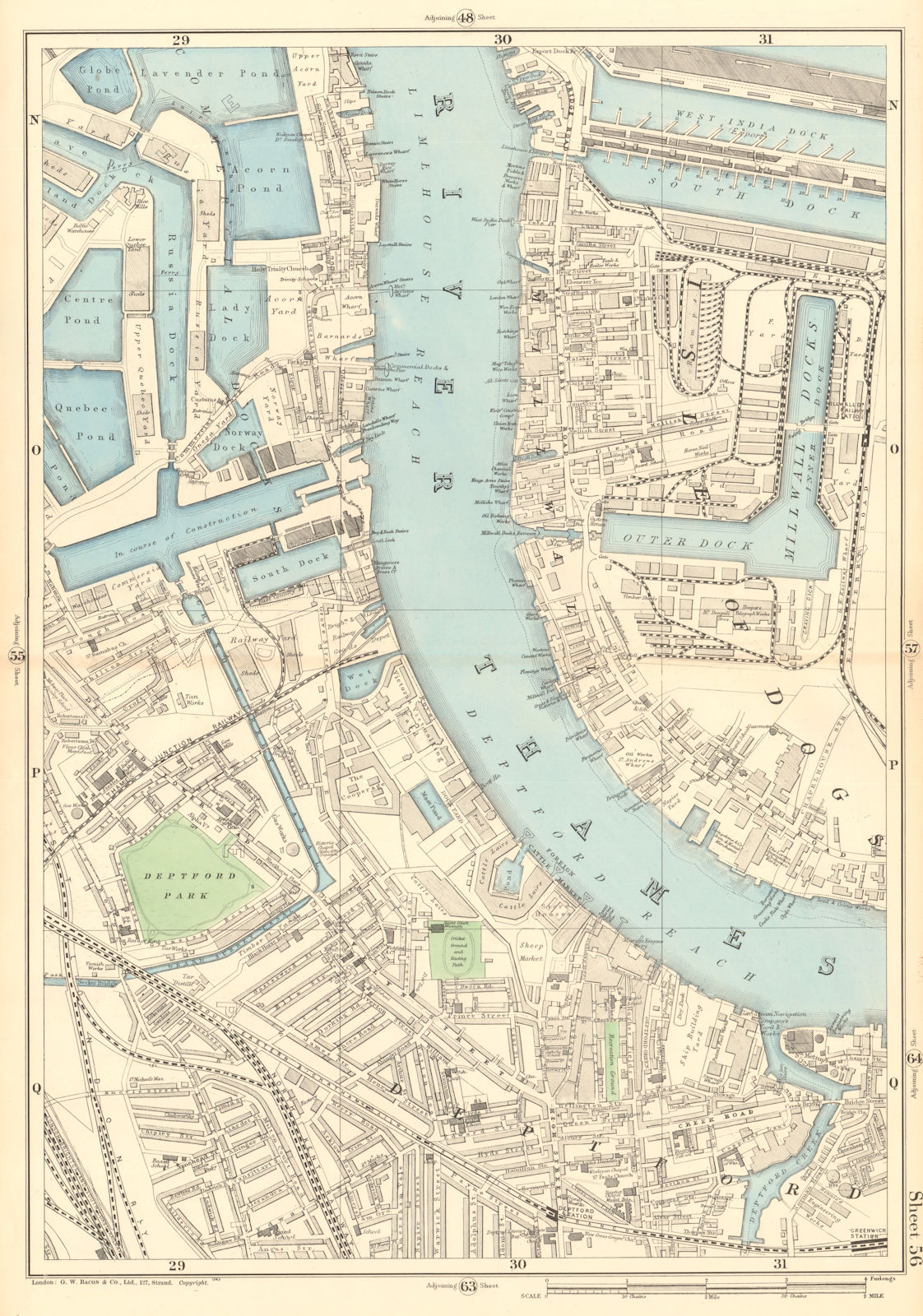 MILLWALL DEPTFORD Surrey & West India Docks Isle of Dogs Canary Wharf 1903 map