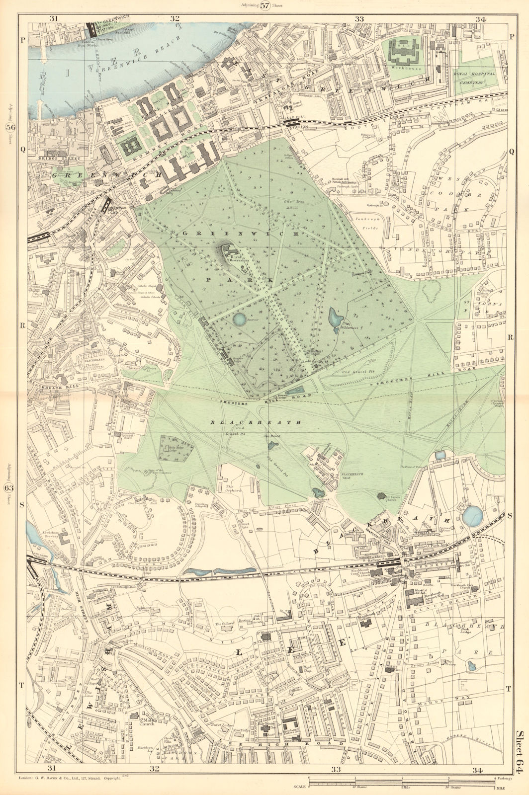 GREENWICH Lewisham Blackheath Lee Shooter's Hill 1903 old antique map chart