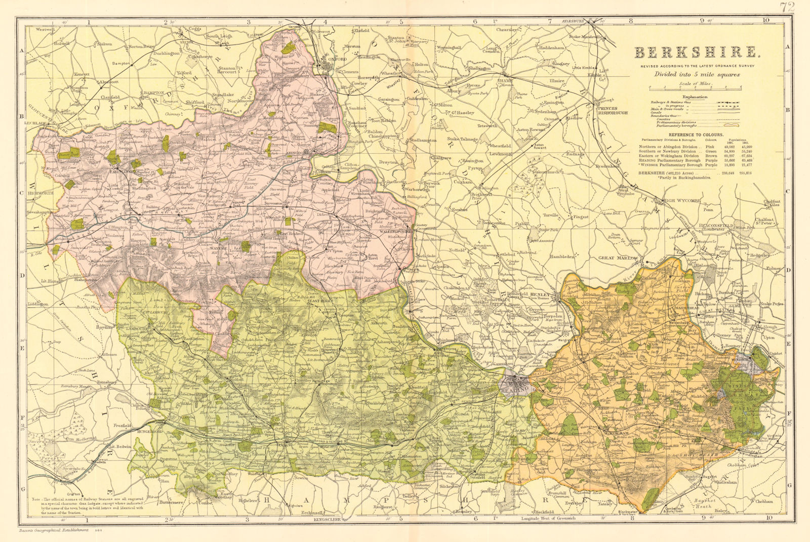 BERKSHIRE county map.Parliamentary constituencies divisions.Railways.BACON 1903