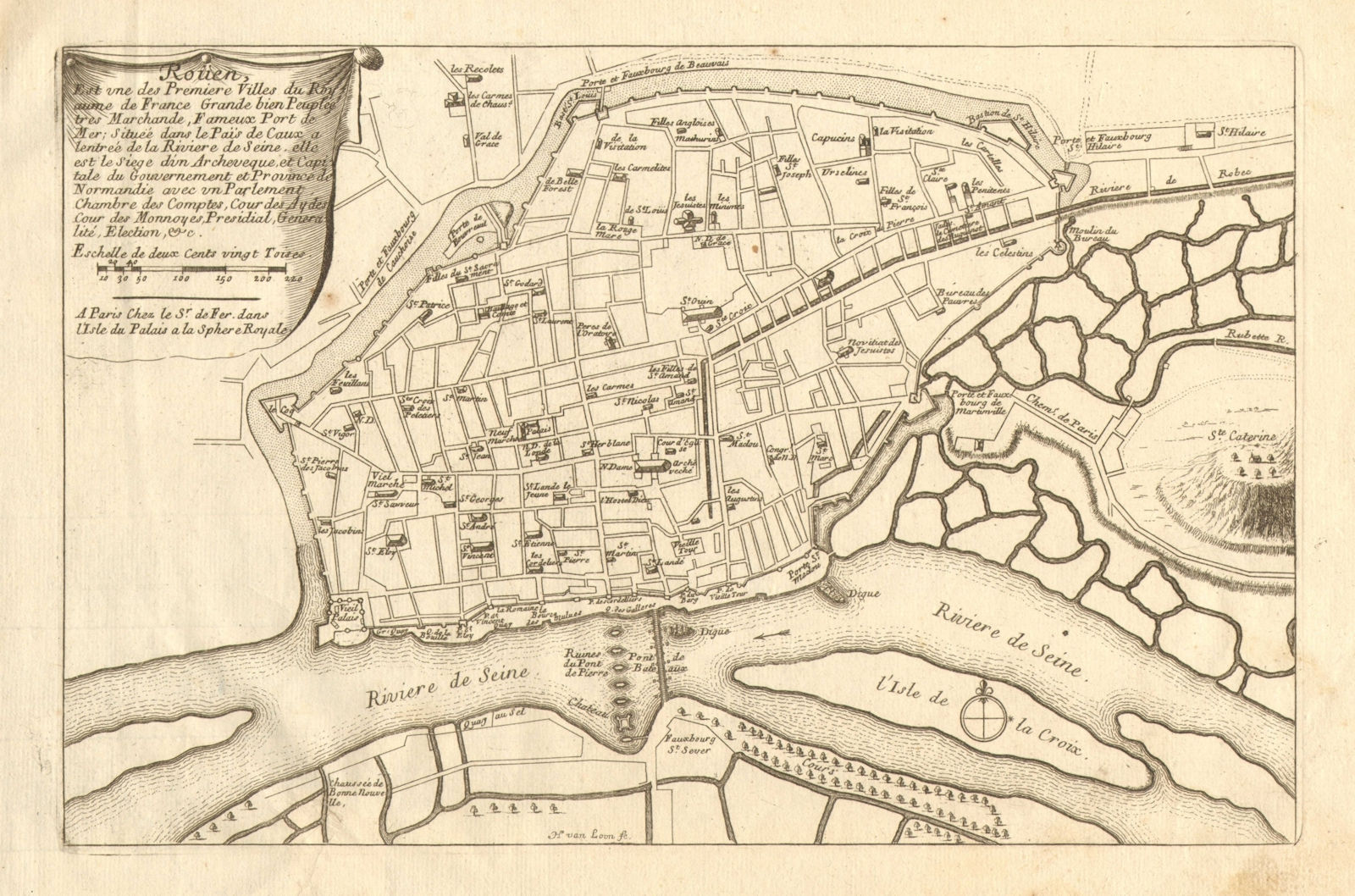 Rouen. Plan of town/city & fortifications. Seine-Maritime. DE FER 1705 old map