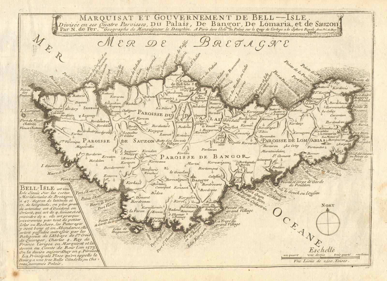 'Marquisat et gouvernement de Bell-Isle'. Belle-Île-en-Mer. DE FER 1705 map