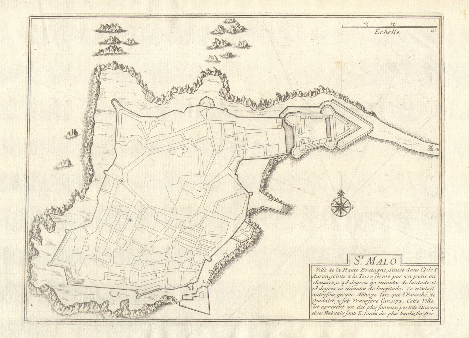 'St. Malo'. Saint-Malo town/city plan. Ille-et-Vilaine. DE FER 1705 old map