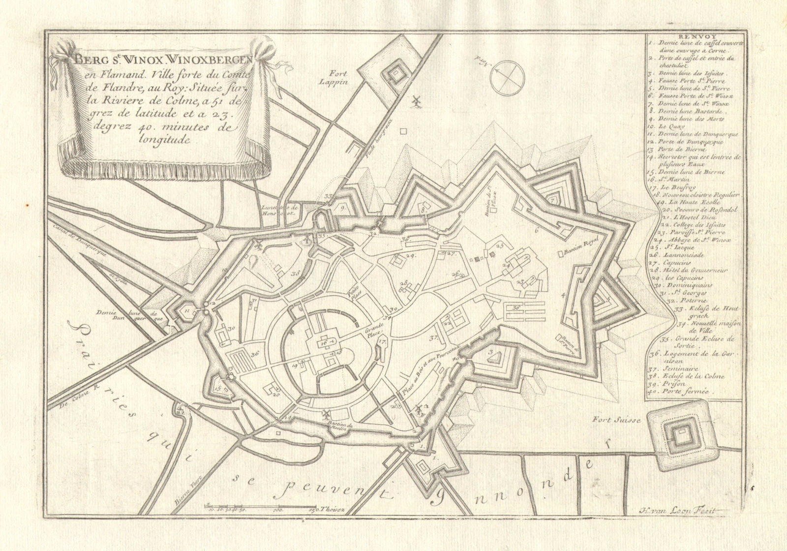 'Berg St. Winox. Winoxbergen'. Bergues town/city plan. Nord. DE FER 1705 map