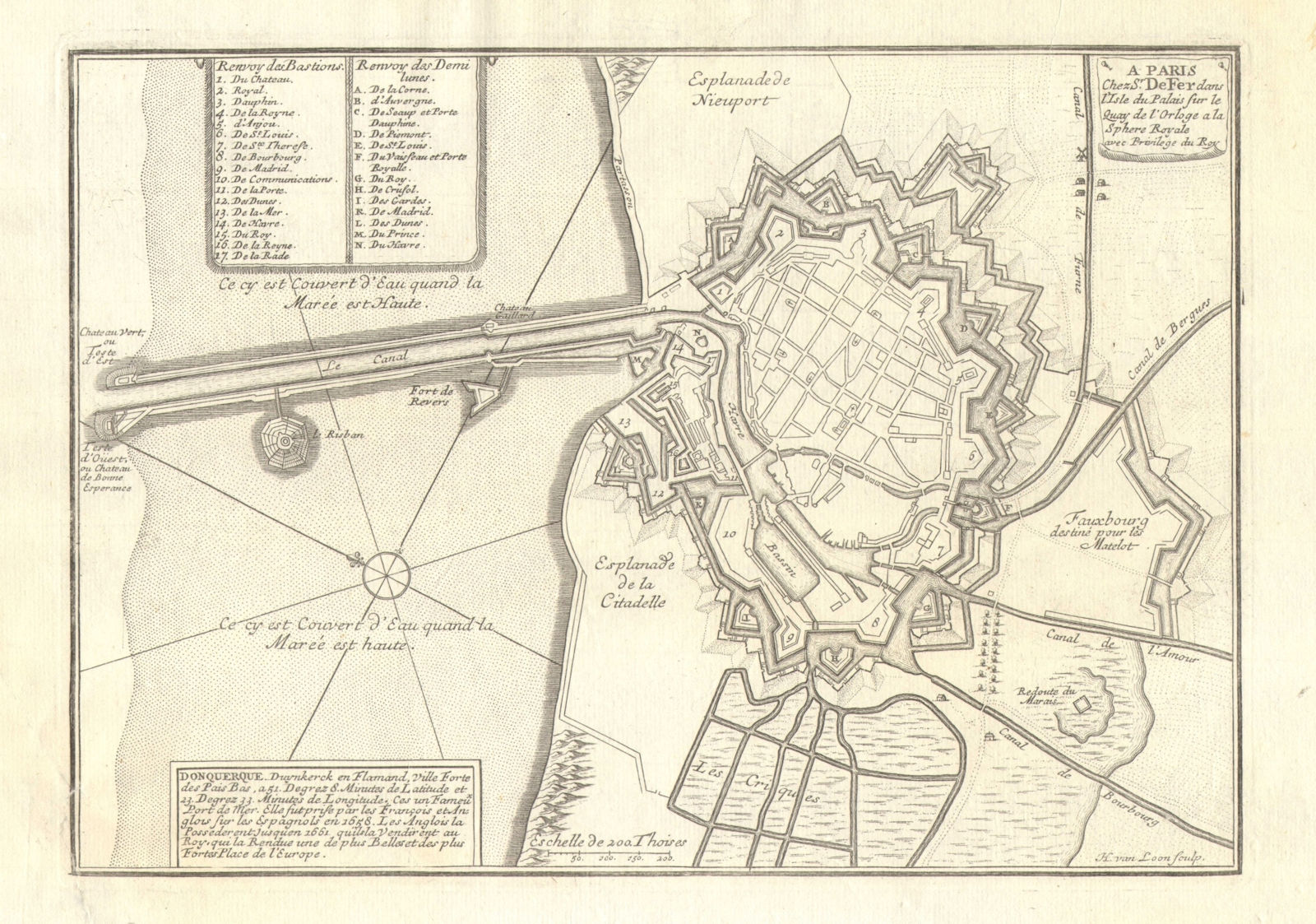 'Donquerque'. Dunkerque Dunkirk. Fortified town/city plan. Nord. DE FER 1705 map