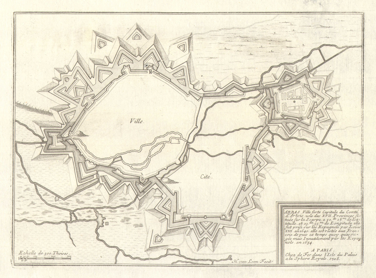 Arras. Plan of town/city & fortifications. Pas-de-Calais. DE FER 1705 old map