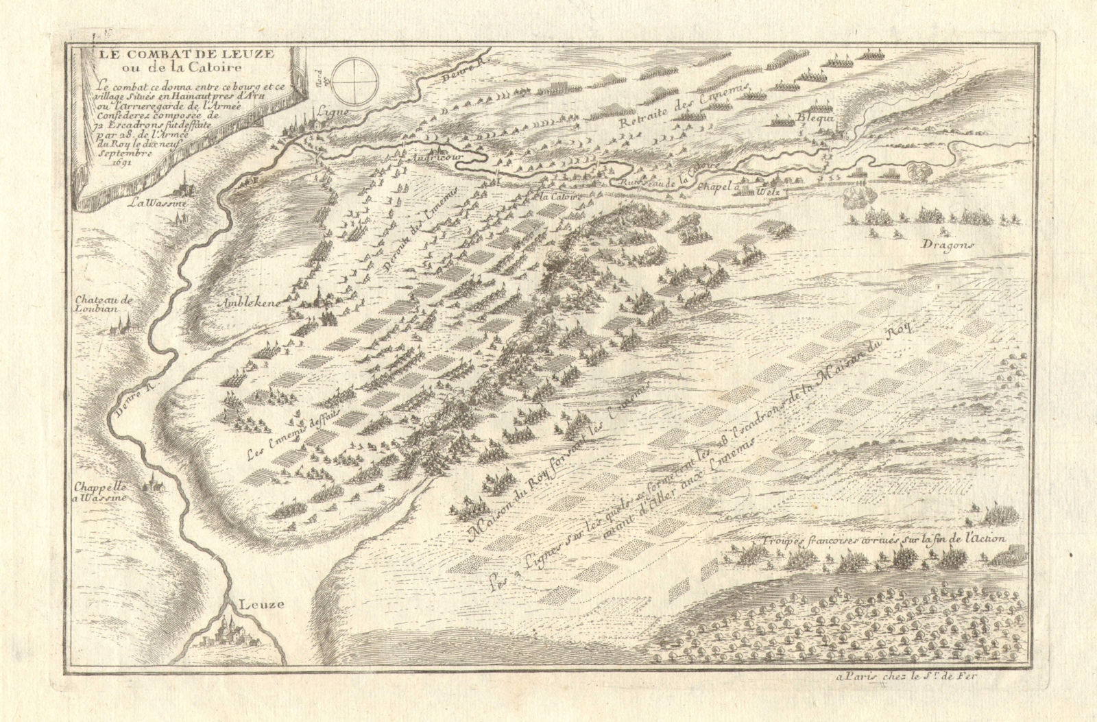 'Combat de Leuze ou…Catoire'. Battle of Leuze-en-Hainaut, 1691. DE FER 1705 map