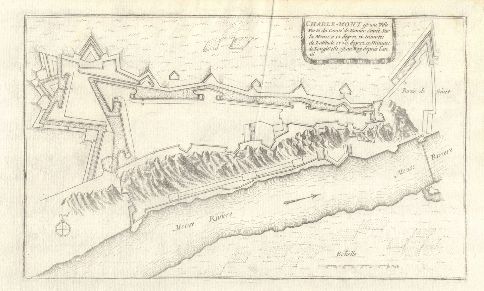 Associate Product 'Charle-Mont'. Plam of the Fort de Charlemont, Ardennes. DE FER 1705 old map