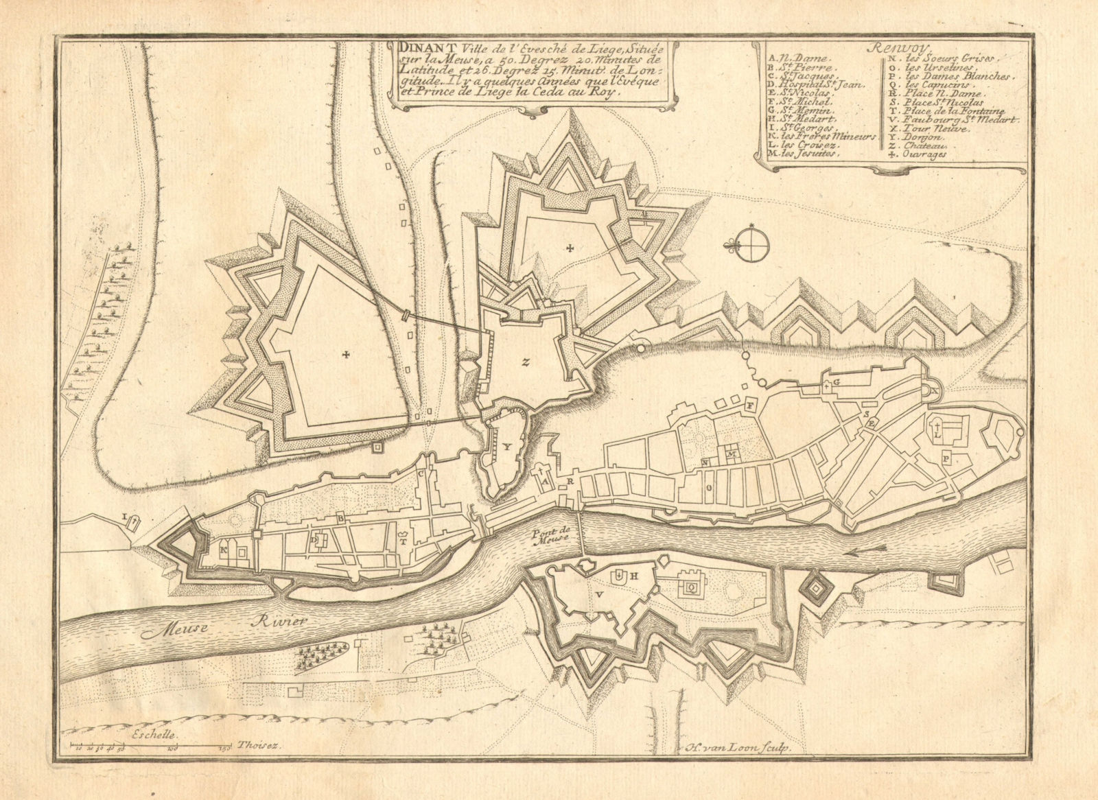 Dinant. Plan of town/city & fortifications. Belgium. DE FER 1705 old map