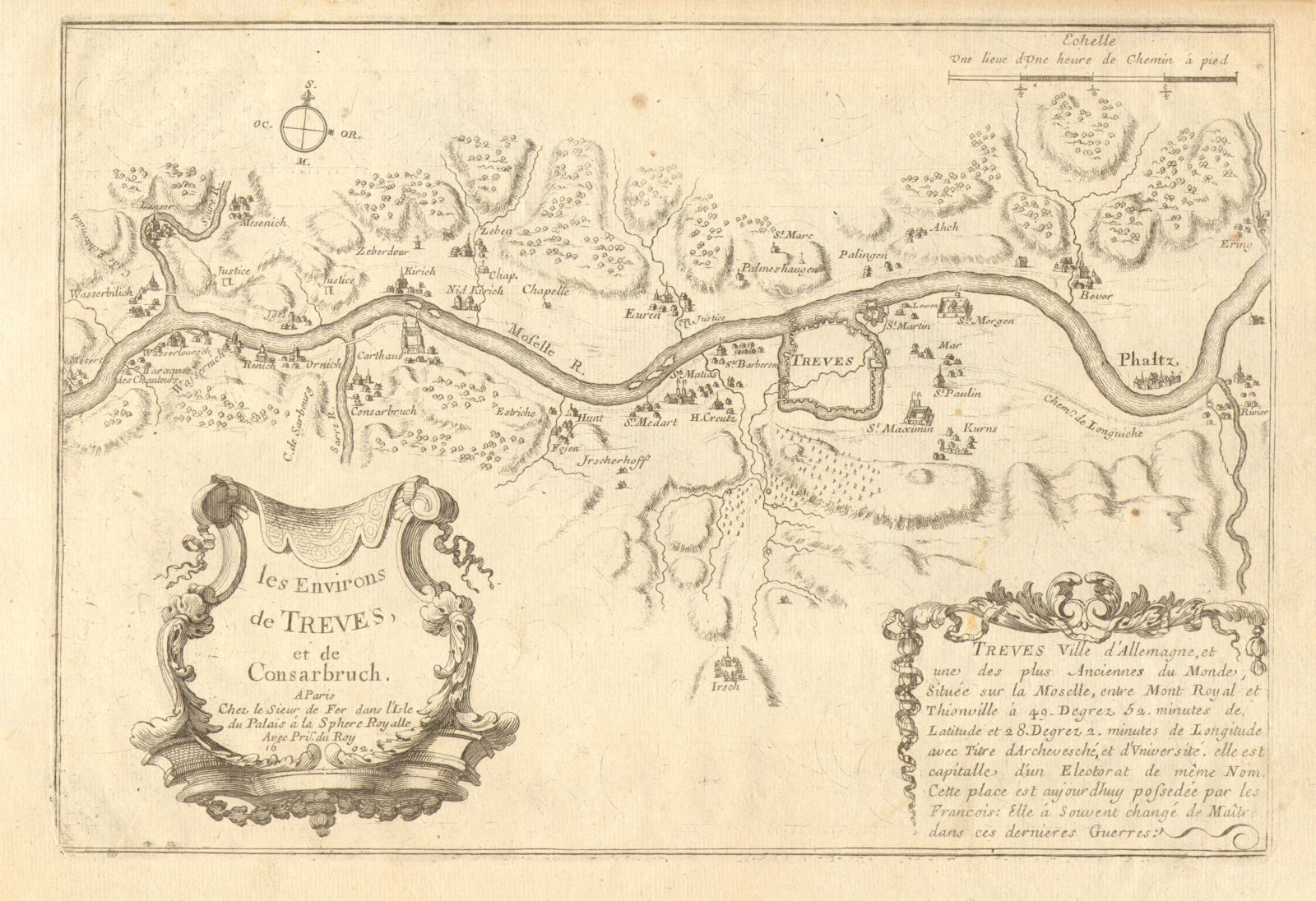 Associate Product 'Les environs de Treves et de Consarbruch'. Trier Konz. Germany. DE FER 1705 map