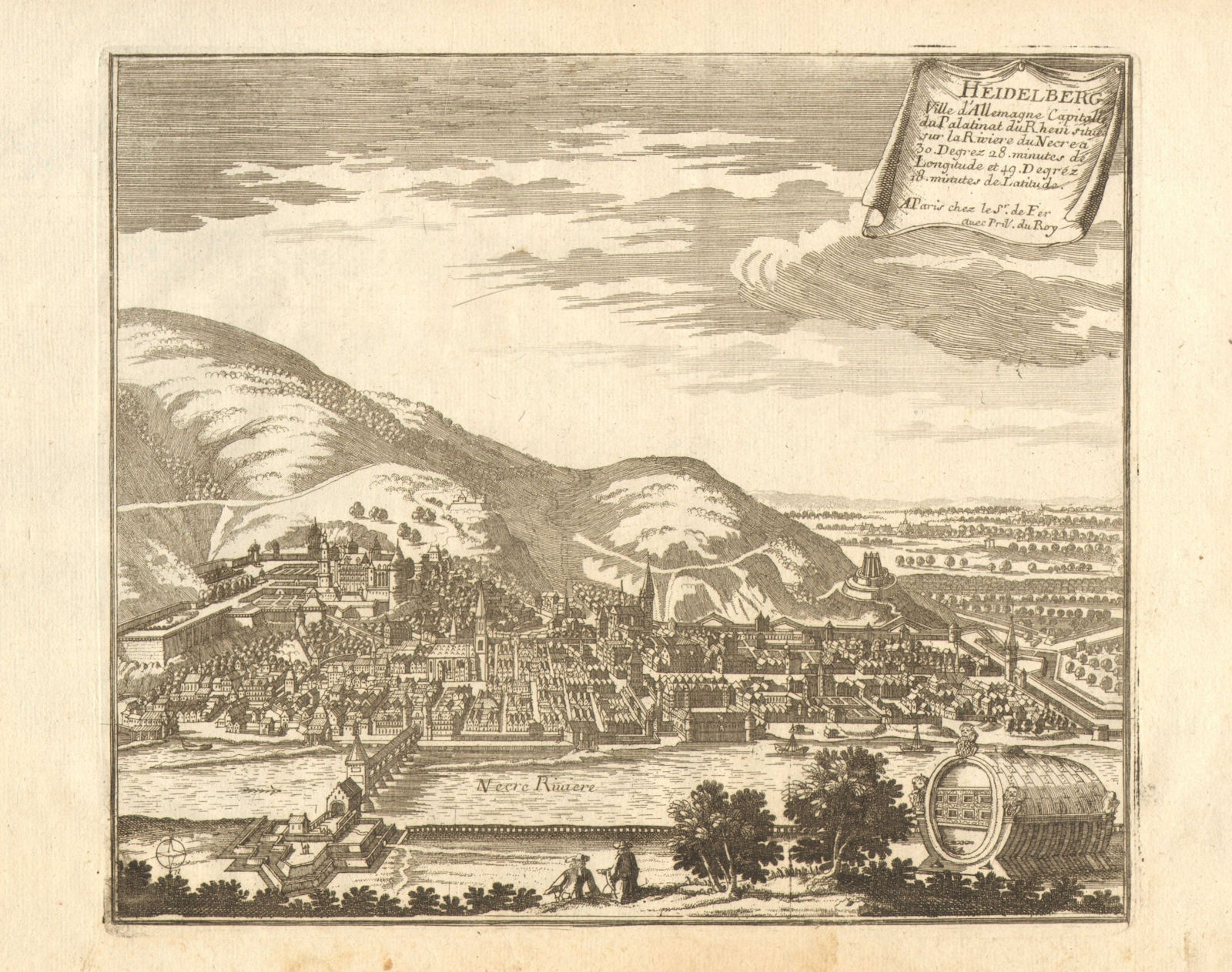 Associate Product View of Heidelberg & Neckar River, Baden-Württemberg. DE FER 1705 old print