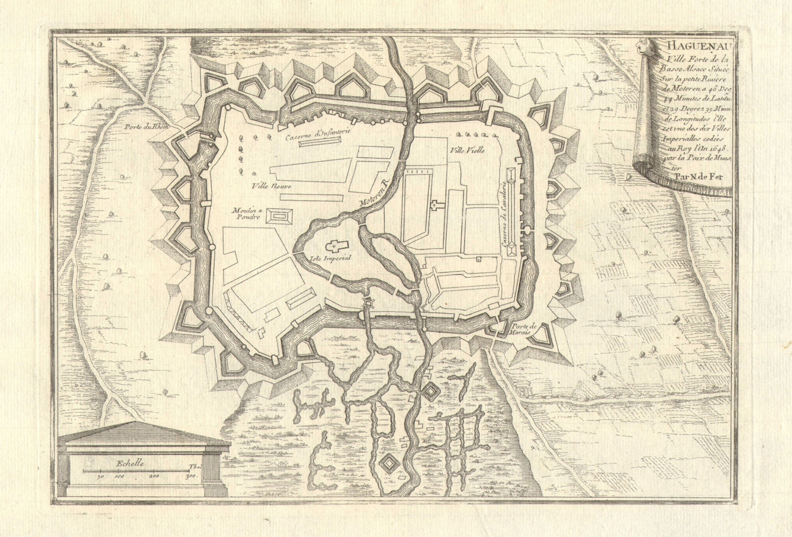 Haguenau. Plan of town/city & fortifications. Bas-Rhin. DE FER 1705 old map