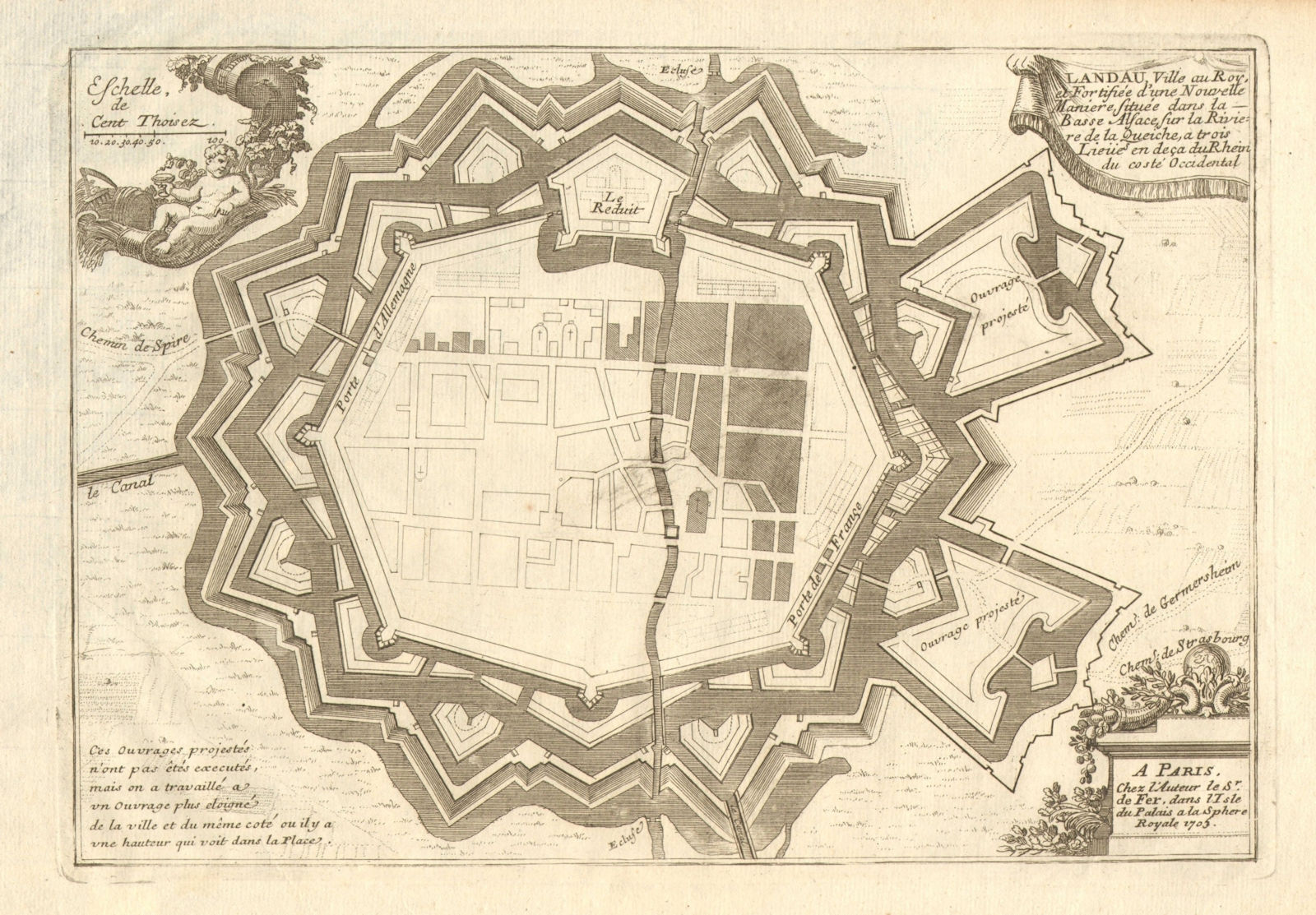 Associate Product 'Landau'. Fortifed town/city plan. Rhineland-Palatinate. DE FER 1705 old map
