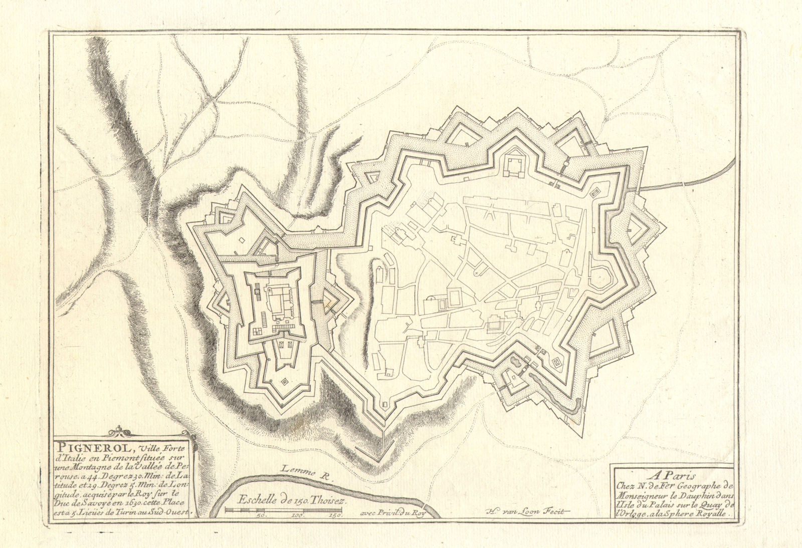 'Pignerol'. Pinerolo. Plan of town/city & fortifications. Italy. DE FER 1705 map
