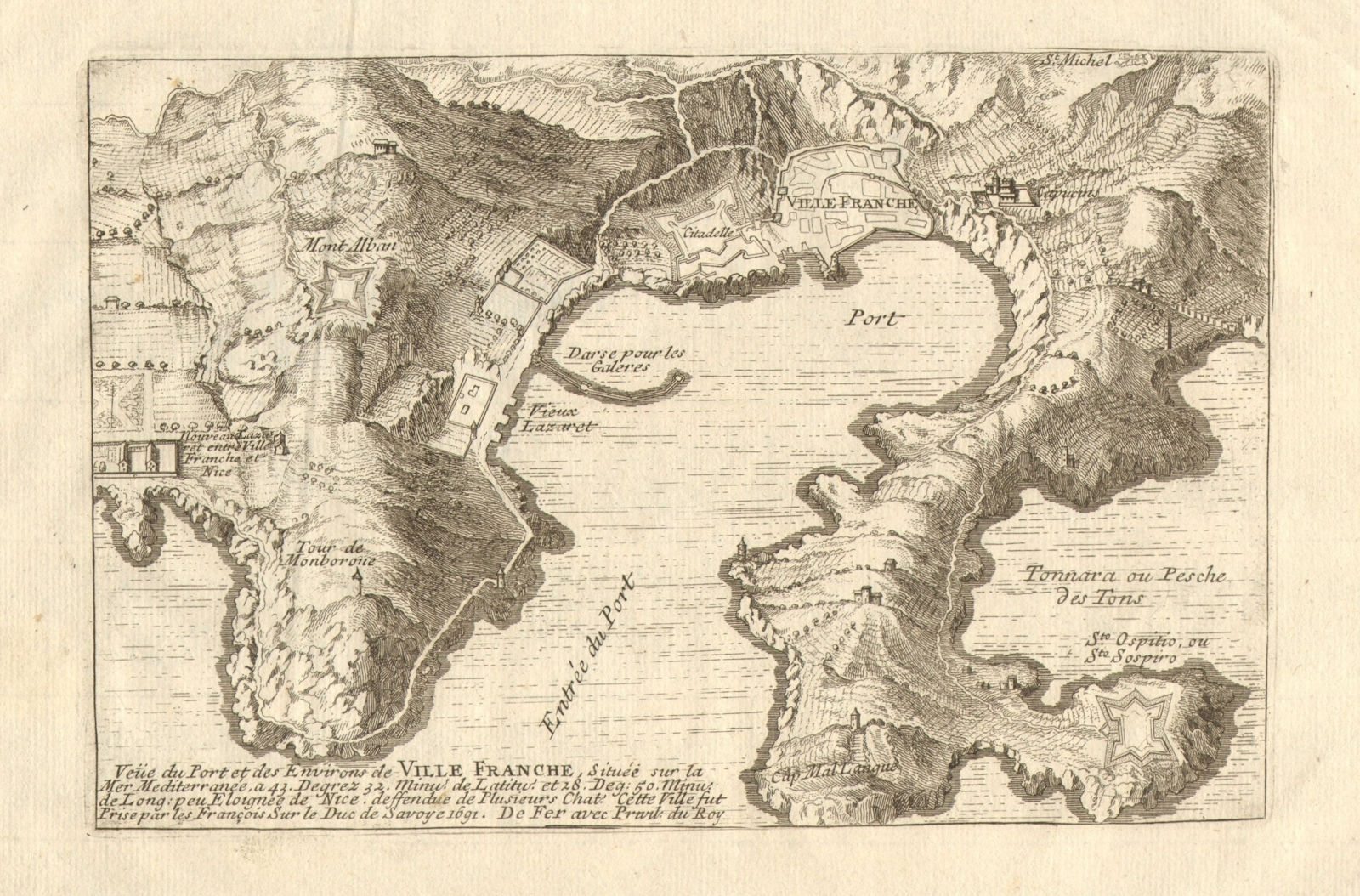 Villefranche-sur-Mer Nice Saint-Jean-Cap-Ferrat Alpes-Maritimes. DE FER 1705 map