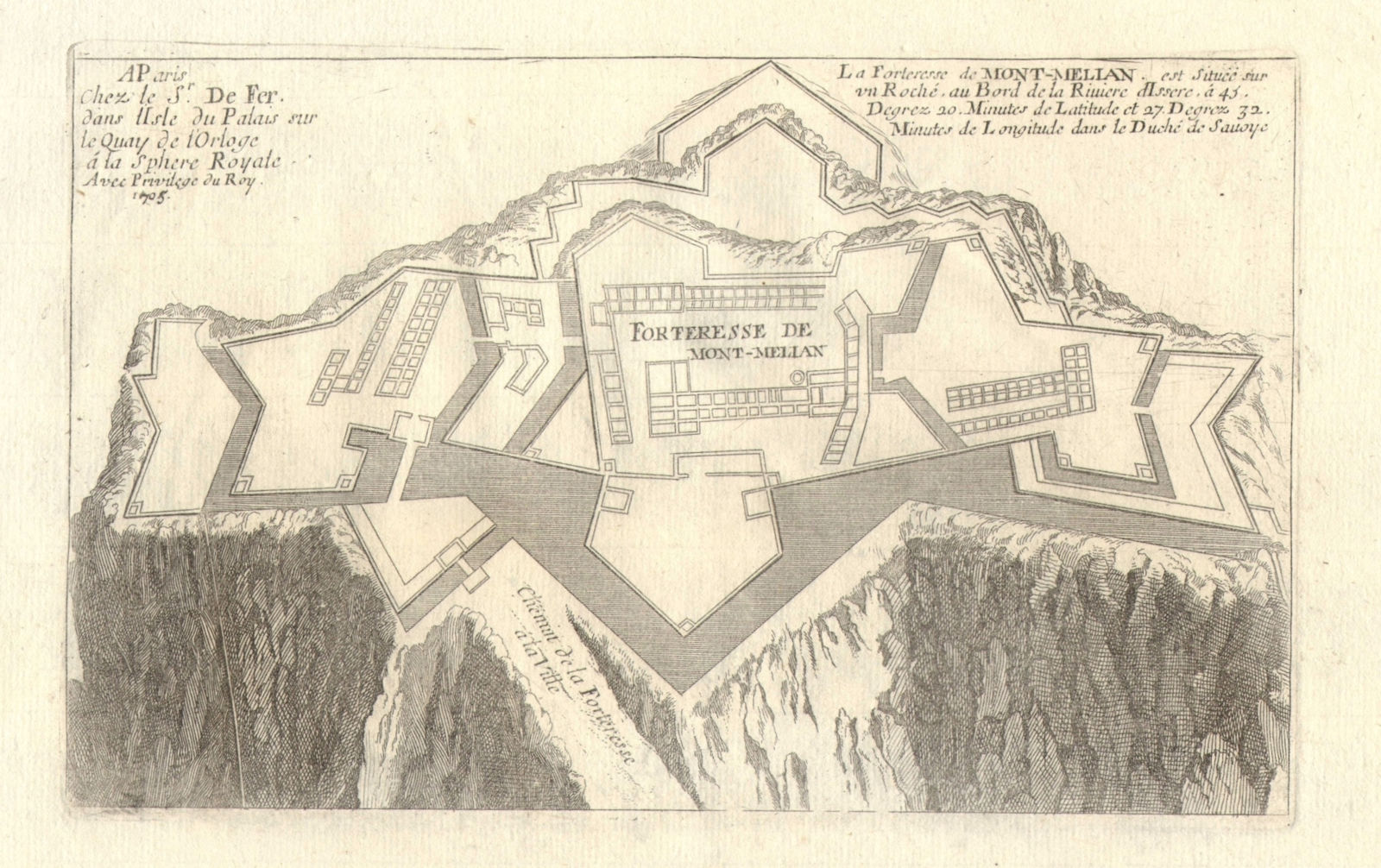 Associate Product 'La forteresse de Mont-Melian'. Montmélian fortress. Savoie. DE FER 1705 map