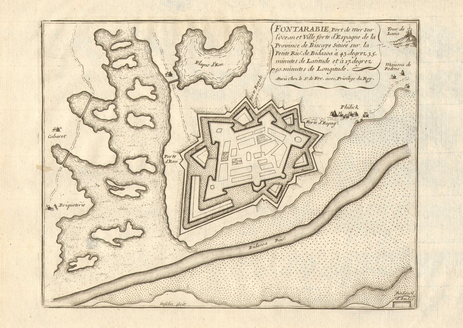 'Fontarabie'. Fontarrabie Fuenterrabia Hondarribia town plan. DE FER 1705 map