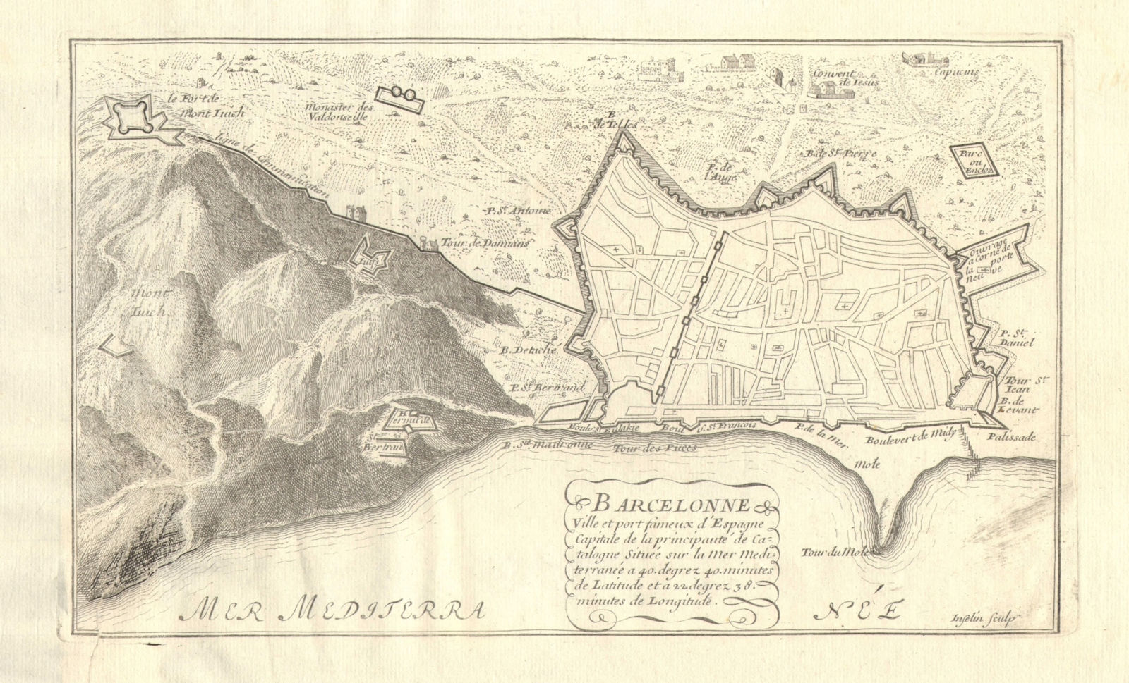 'Barcelonne'. Barcelona. Fortifed town/city plan. Spain. DE FER 1705 old map
