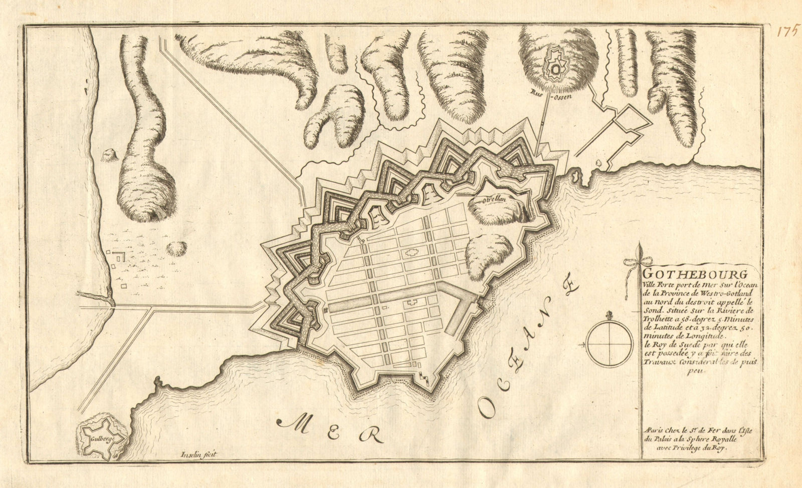 'Gothebourg'. Gothenburg Göteborg town/city plan. Sweden. DE FER 1705 old map