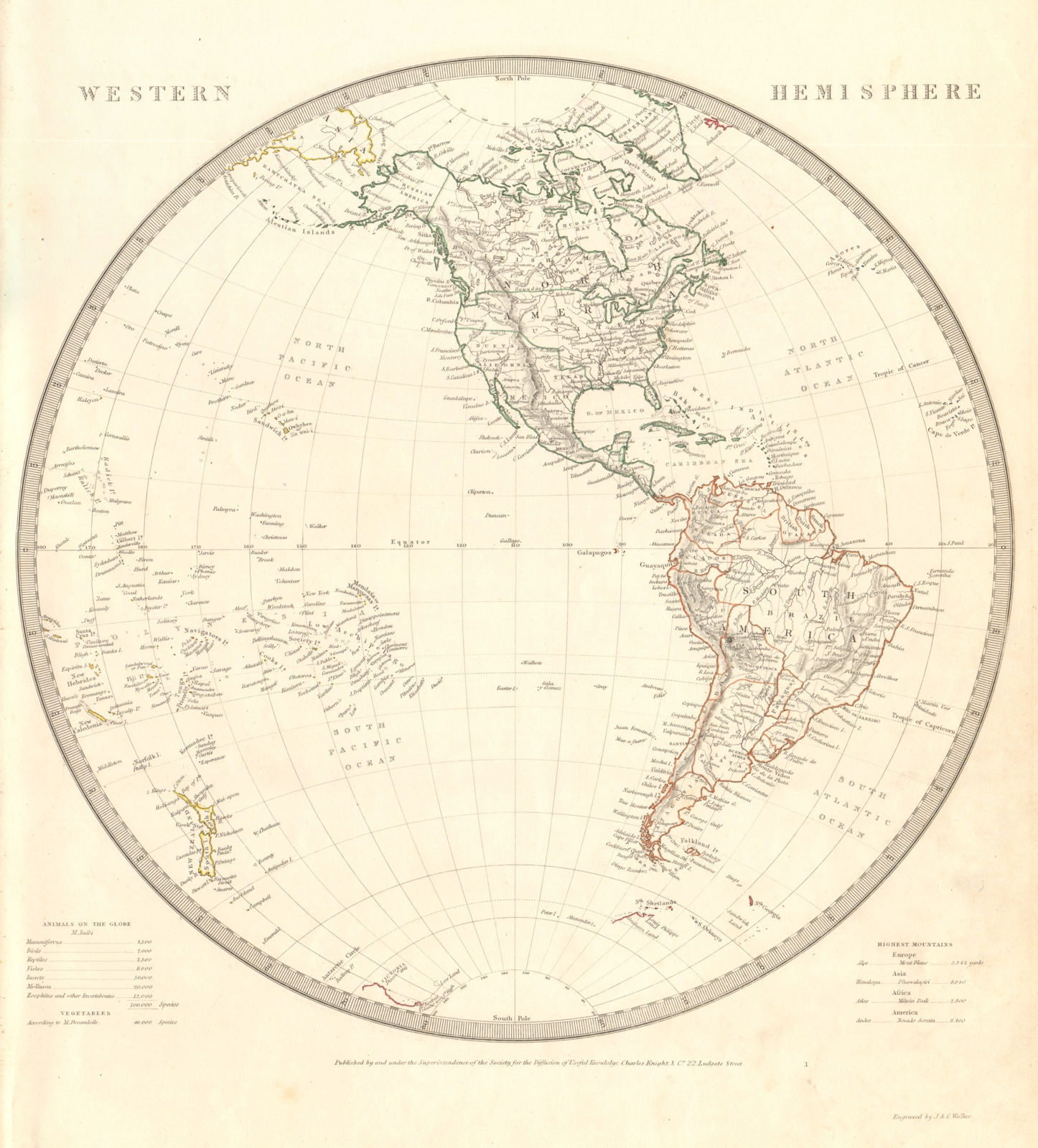 WESTERN HEMISPHERE Pre Mexican-American War. Pacific USA Canada. SDUK 1845 map