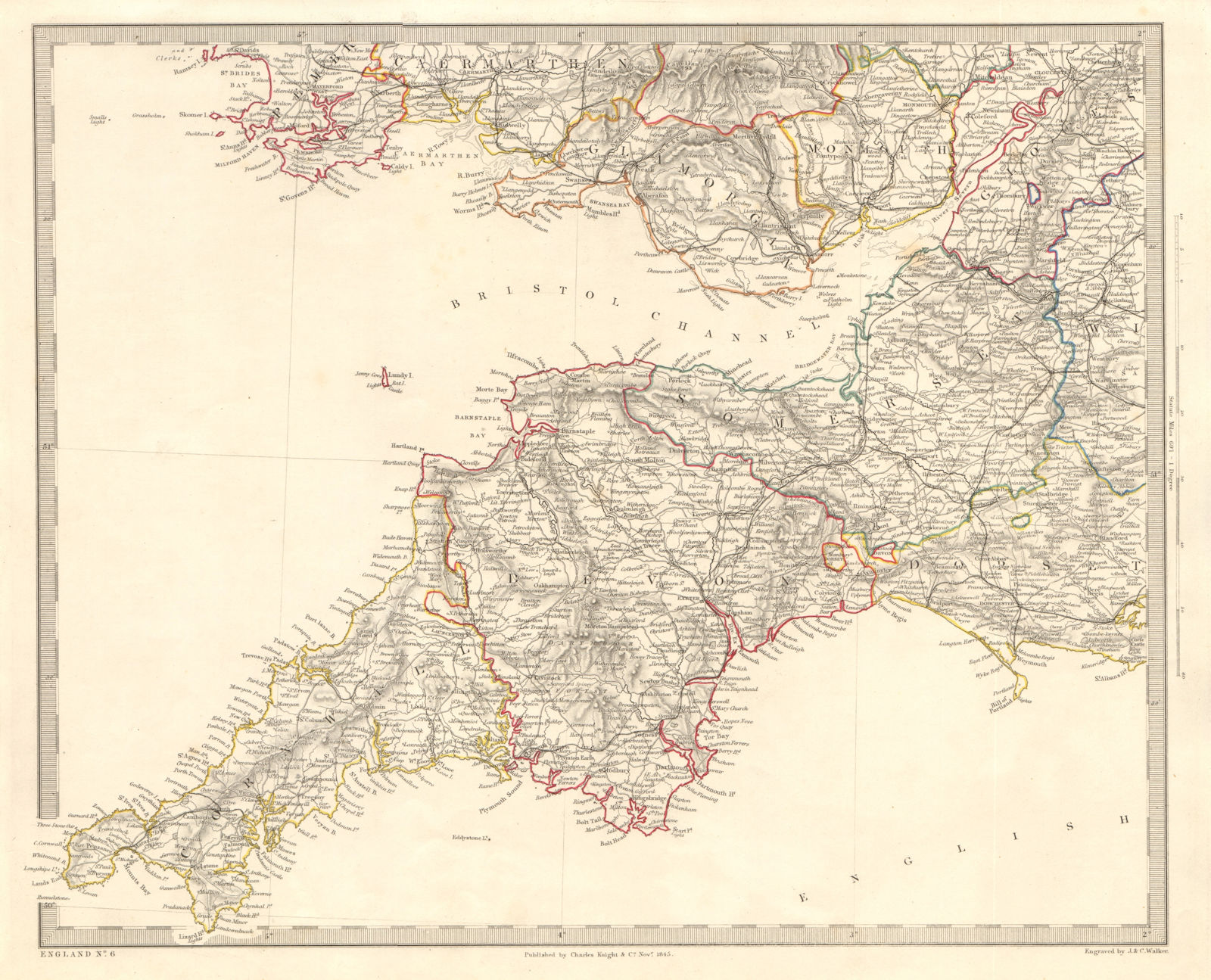 Associate Product ENGLAND SOUTH WEST & S WALES. Cornwall Devon Somerset Dorset. SDUK 1845 map