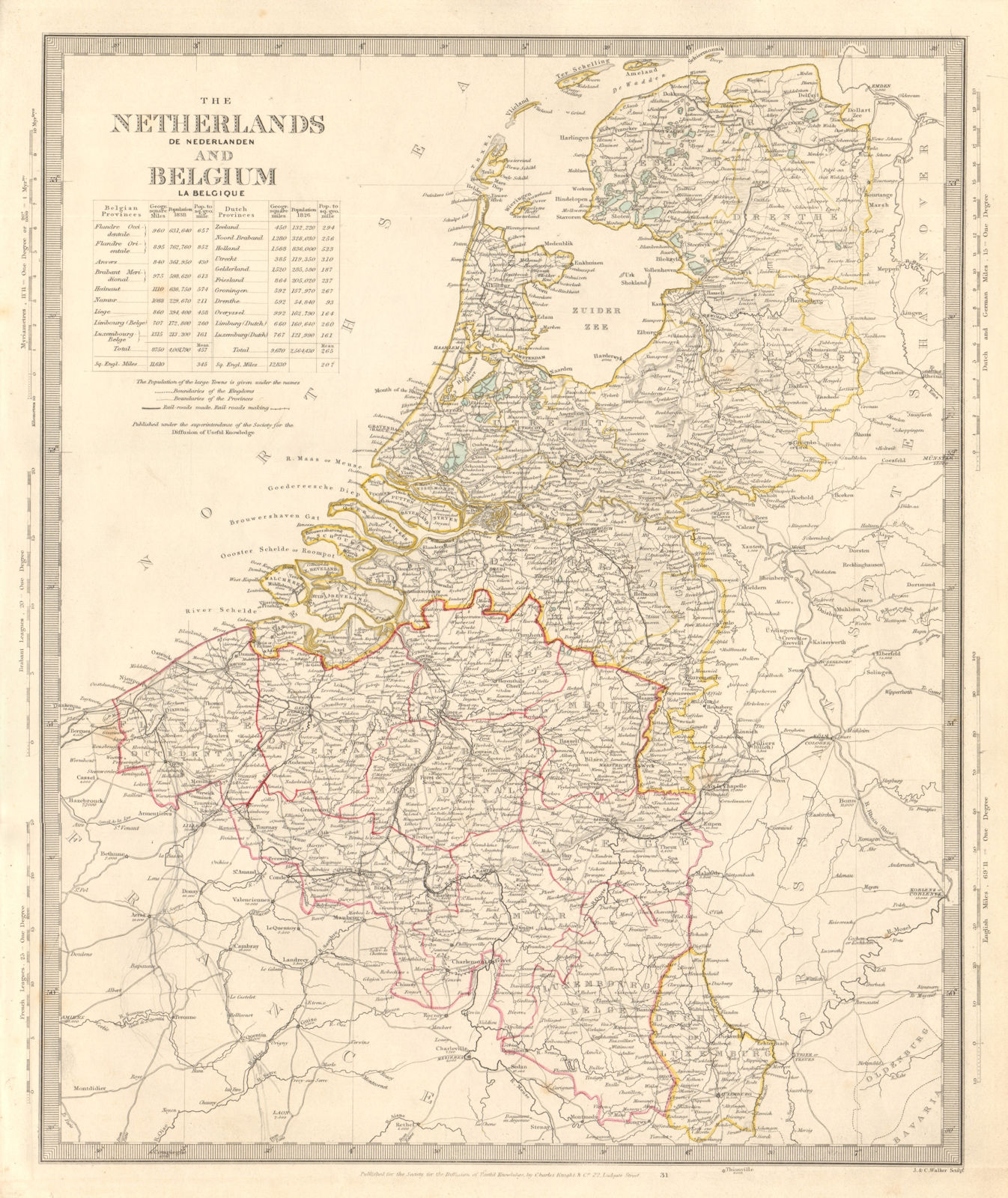 NETHERLANDS & BELGIUM. Luxembourg. Benelux. Provinces. Holland. SDUK 1845 map
