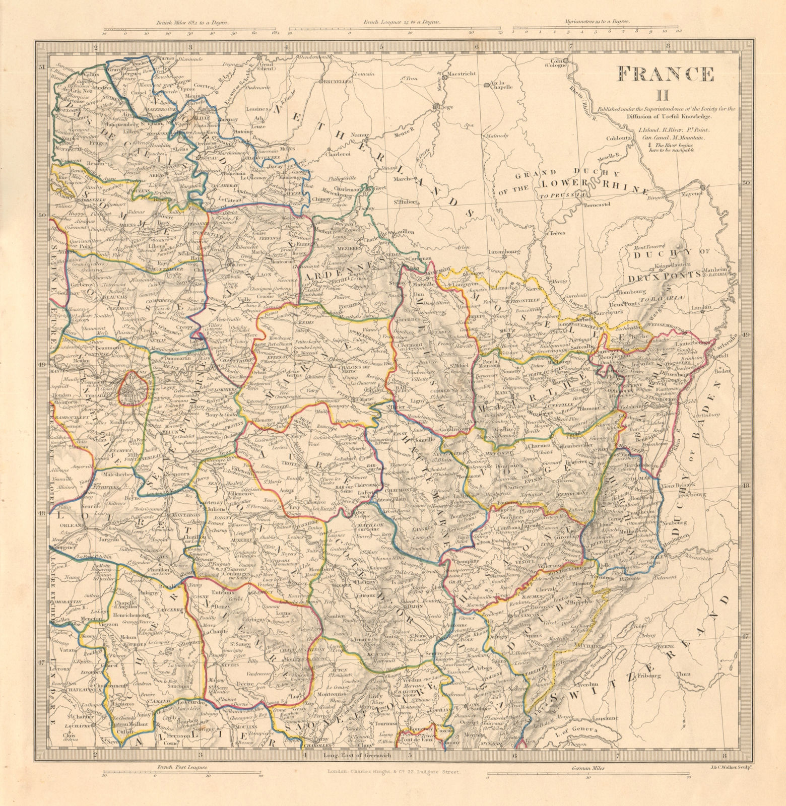 Associate Product FRANCE N EAST. Champagne Alsace Lorraine Picardie Bourgogne Nord. SDUK 1845 map