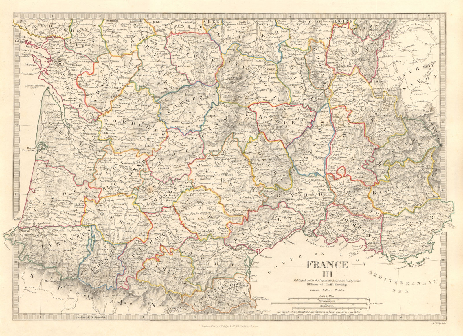 Associate Product FRANCE STH. Aquitaine Pyrénées Provence Languedoc Rhône Auvergne. SDUK 1845 map