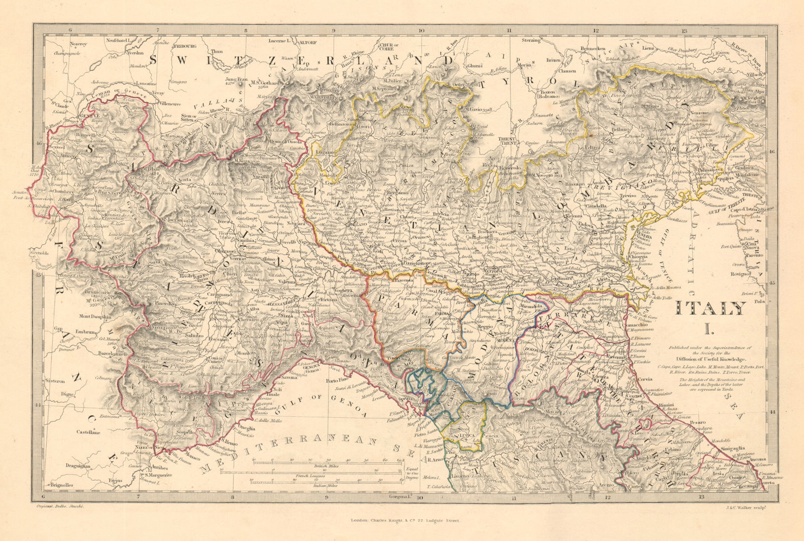 Associate Product ITALY Sardinian States Venetian Lombardy Parma Modena Bolognese. SDUK 1845 map