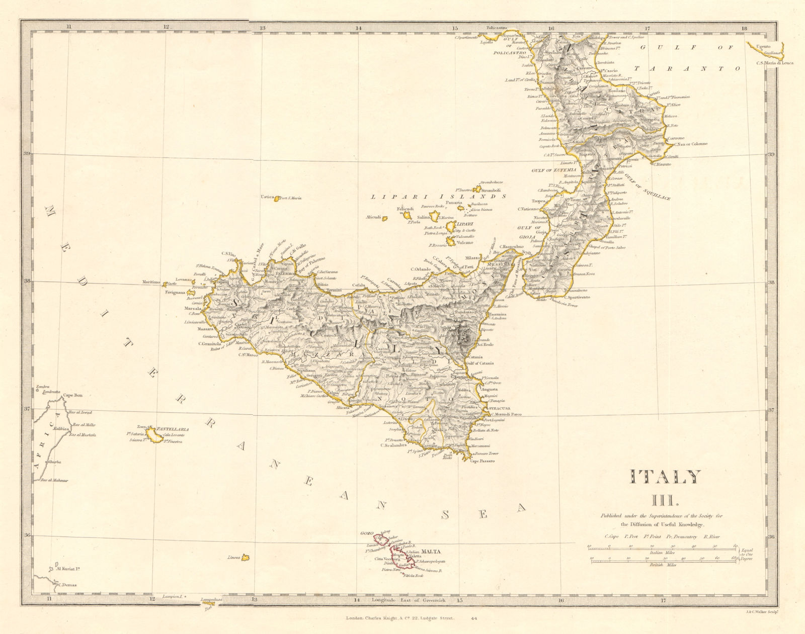 SICILY & CALABRIA. Sicily Malta Gozo. Original outline colour. SDUK ...