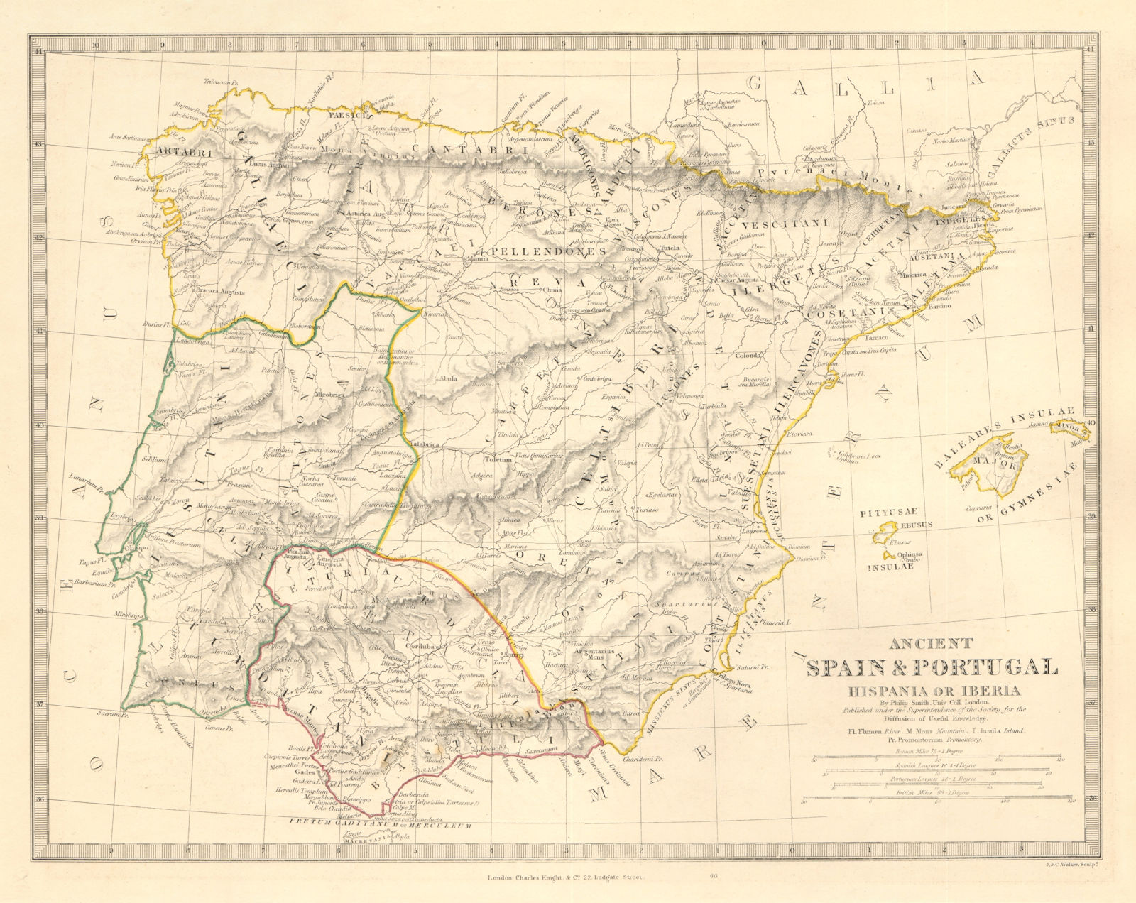 Associate Product HISPANIA IBERIA. Ancient Spain & Portugal. Roman names & roads. SDUK 1845 map