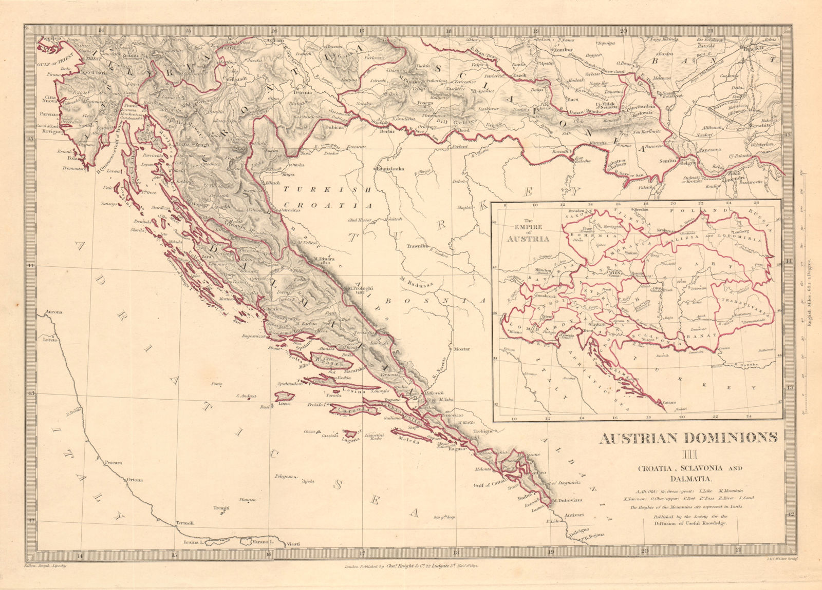 CROATIA. Dalmatia Slavonia Illyria Istria. Index map Austrian empire SDUK 1845