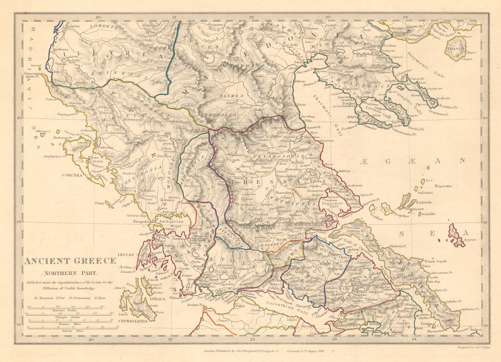 ANCIENT GREECE. Epirus Euboea Aetolia Thessalia Macedonia. SDUK 1845 old map