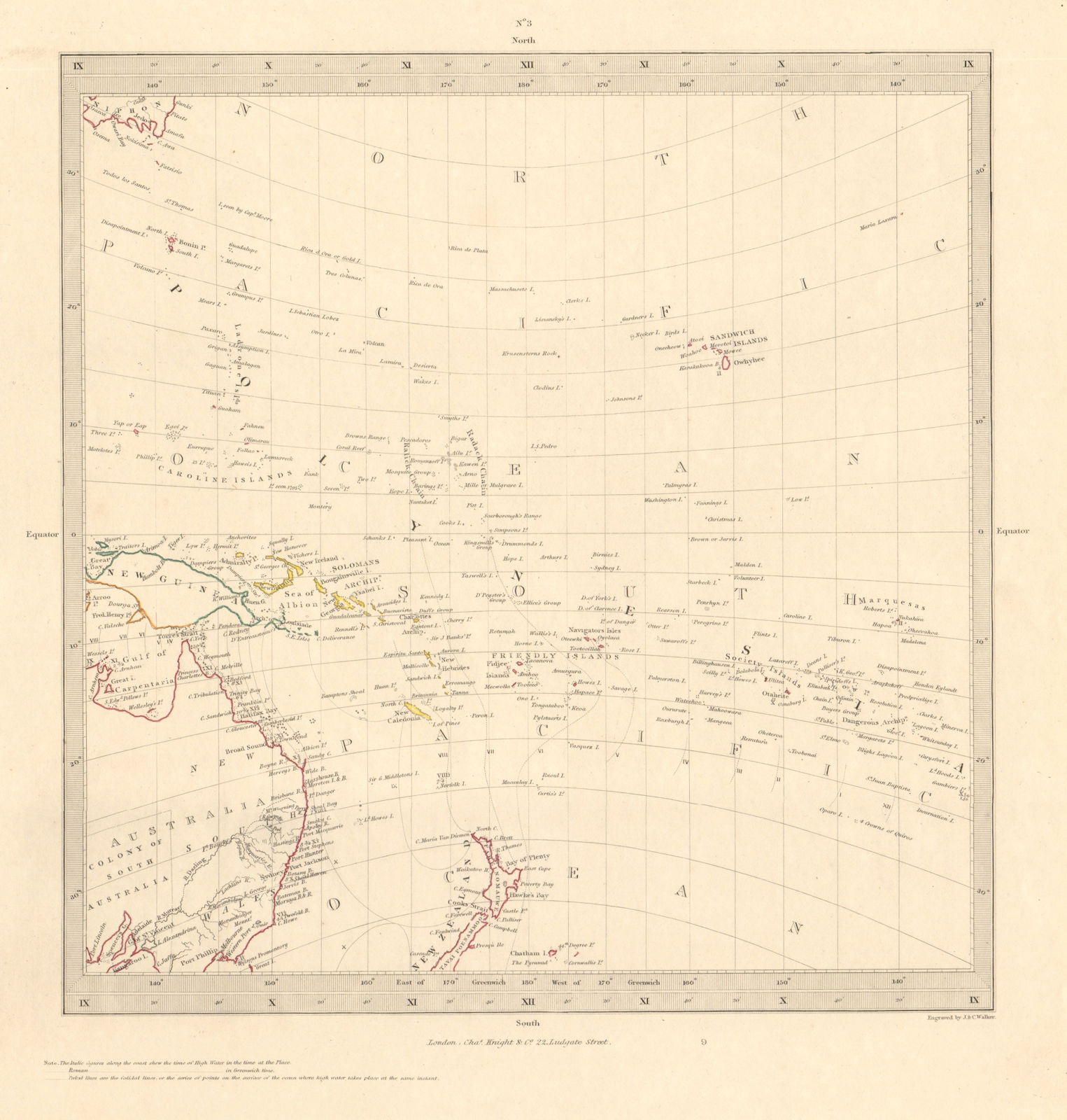 AUSTRALASIA POLYNESIA PACIFIC OCEAN. On Gnomonic Projection. SDUK 1846 old map