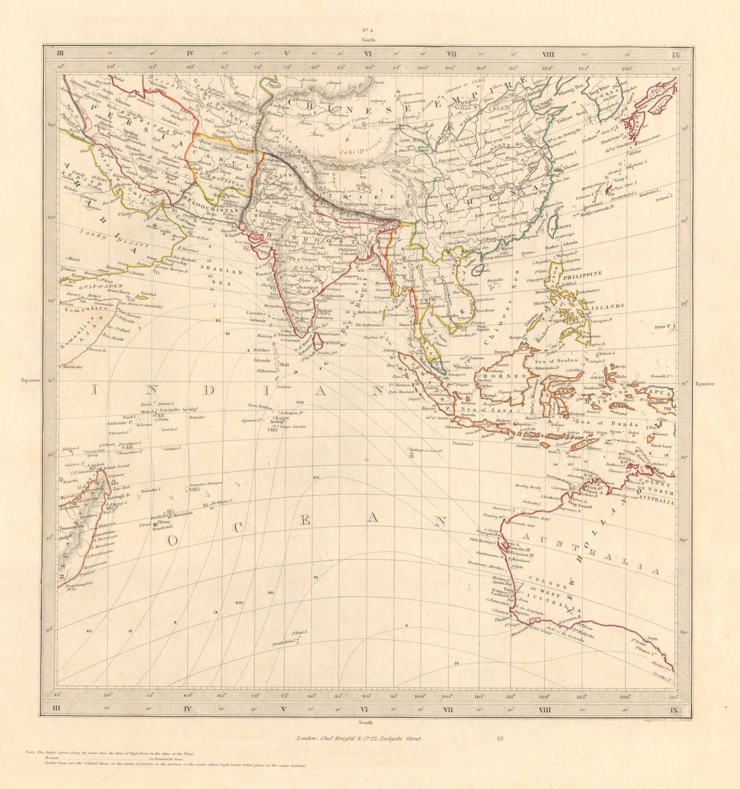 ASIA AUSTRALIA. On Gnomonic Projection. China Indian Ocean. SDUK 1846 old map