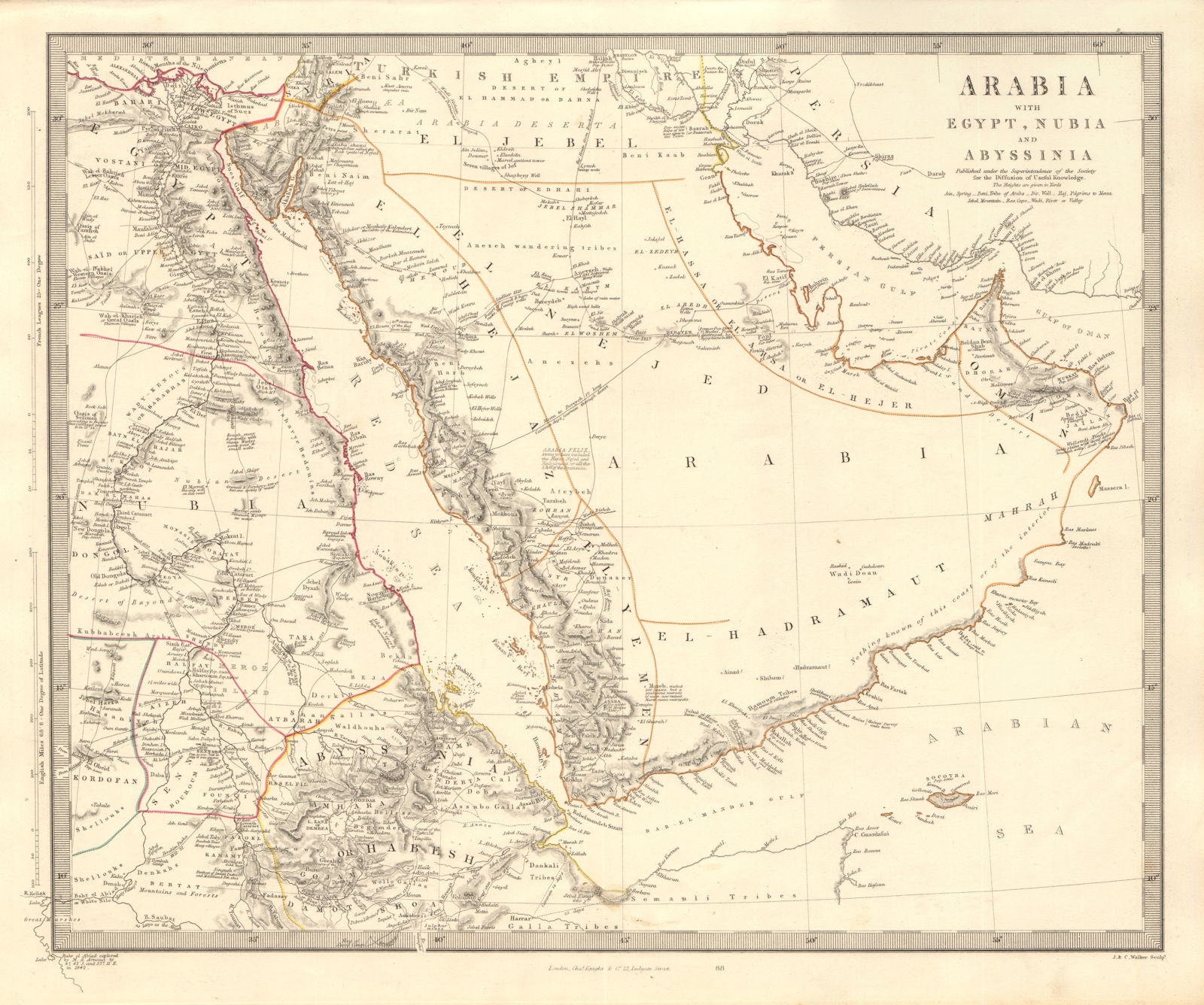 ARABIA. Haj routes. Deba/Dubai Abothubi/Abu Dhabi. 'Pirate Coast'. SDUK 1846 map