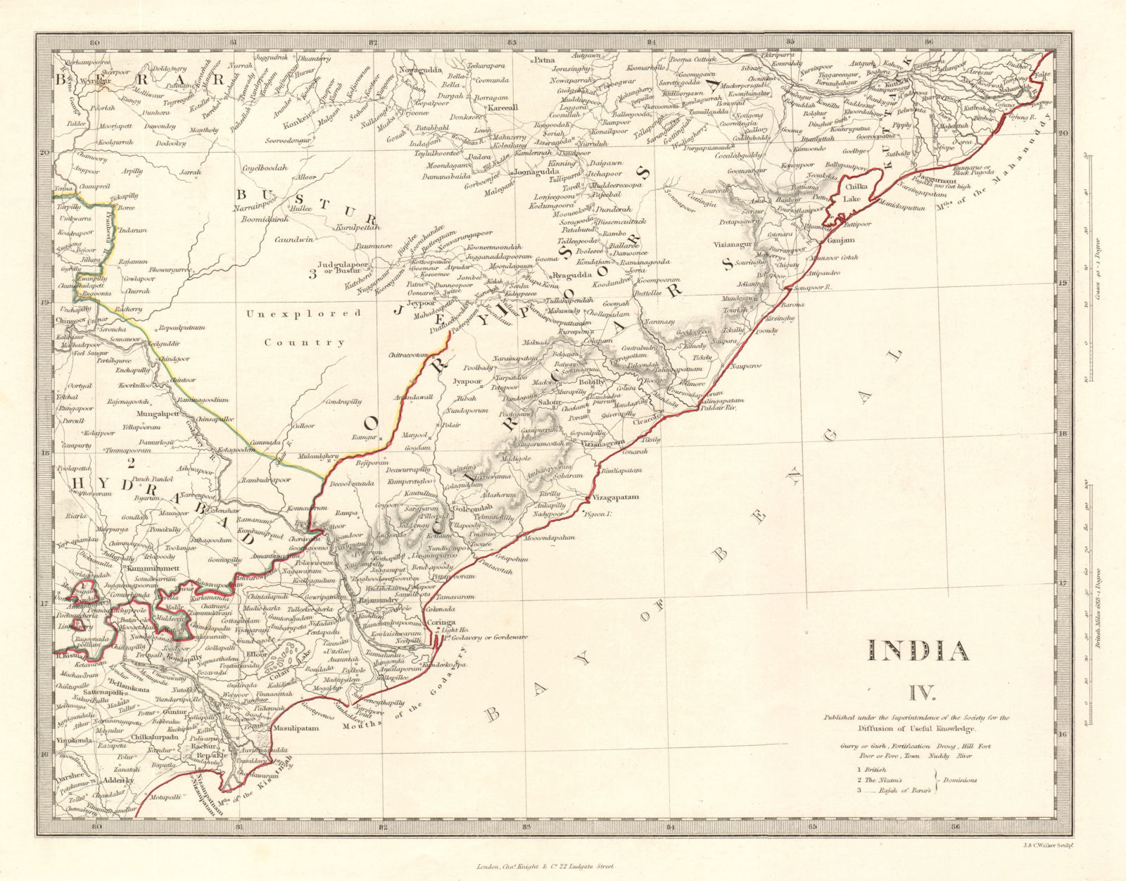 Associate Product INDIA IV. Cicars Mouths of the Godavery Berar Hyderabad Orissa. SDUK 1846 map