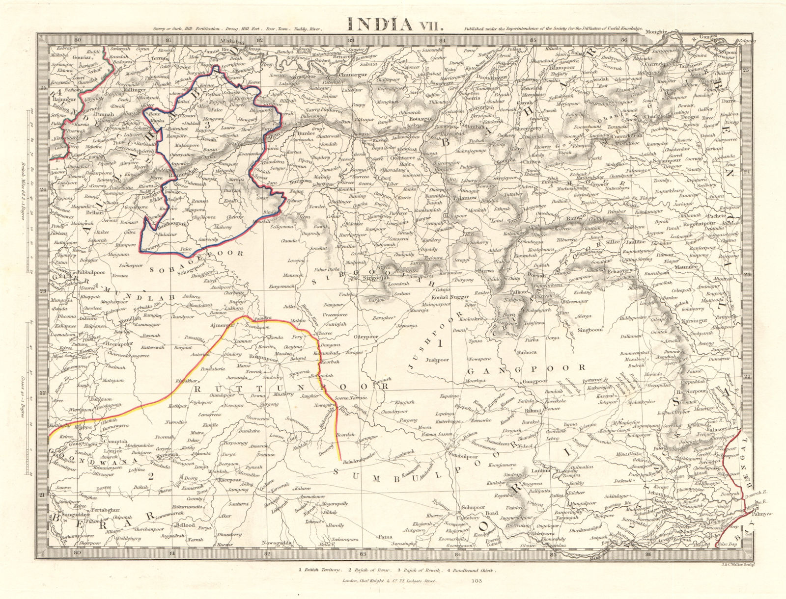 Associate Product INDIA VII. Allahabad-Bay of Bengal. Bahar Berar Orissa Ruttunpoor. SDUK 1846 map
