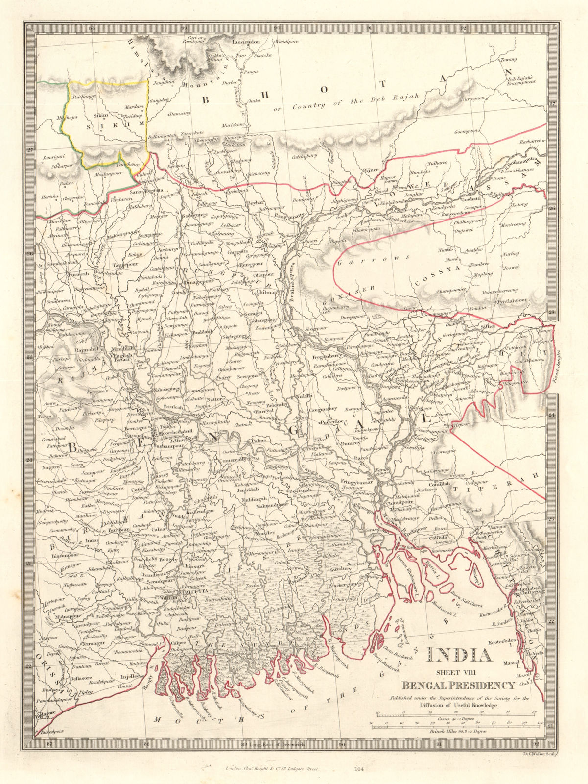 INDIA VIII. Bengal Presidency. Bangladesh Chittagong Sikim Bhutan. SDUK 1846 map