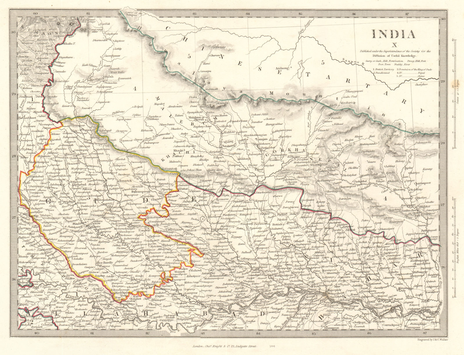 Associate Product INDIA X. NEPAL & NORTHERN INDIA. Oude to Allahabad. Awadh Gorkha. SDUK 1846 map