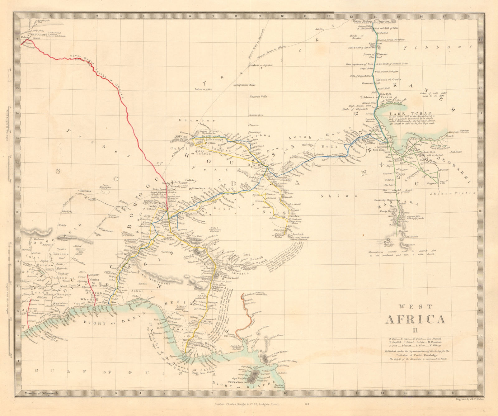 WEST AFRICA II. NIGERIA. Bight of Benin-Lake Chad. Yariba Houssa. SDUK 1846 map