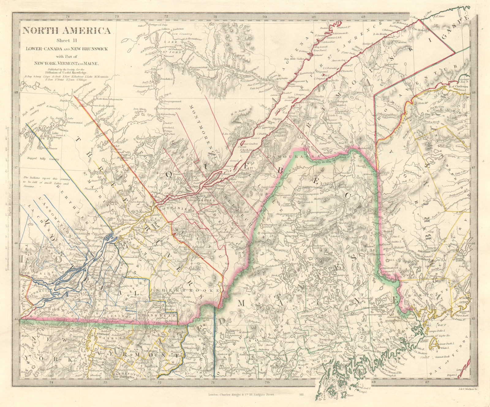 QUEBEC. Québec Canada Montreal Three Rivers Maine New Brunswick. SDUK 1846 map