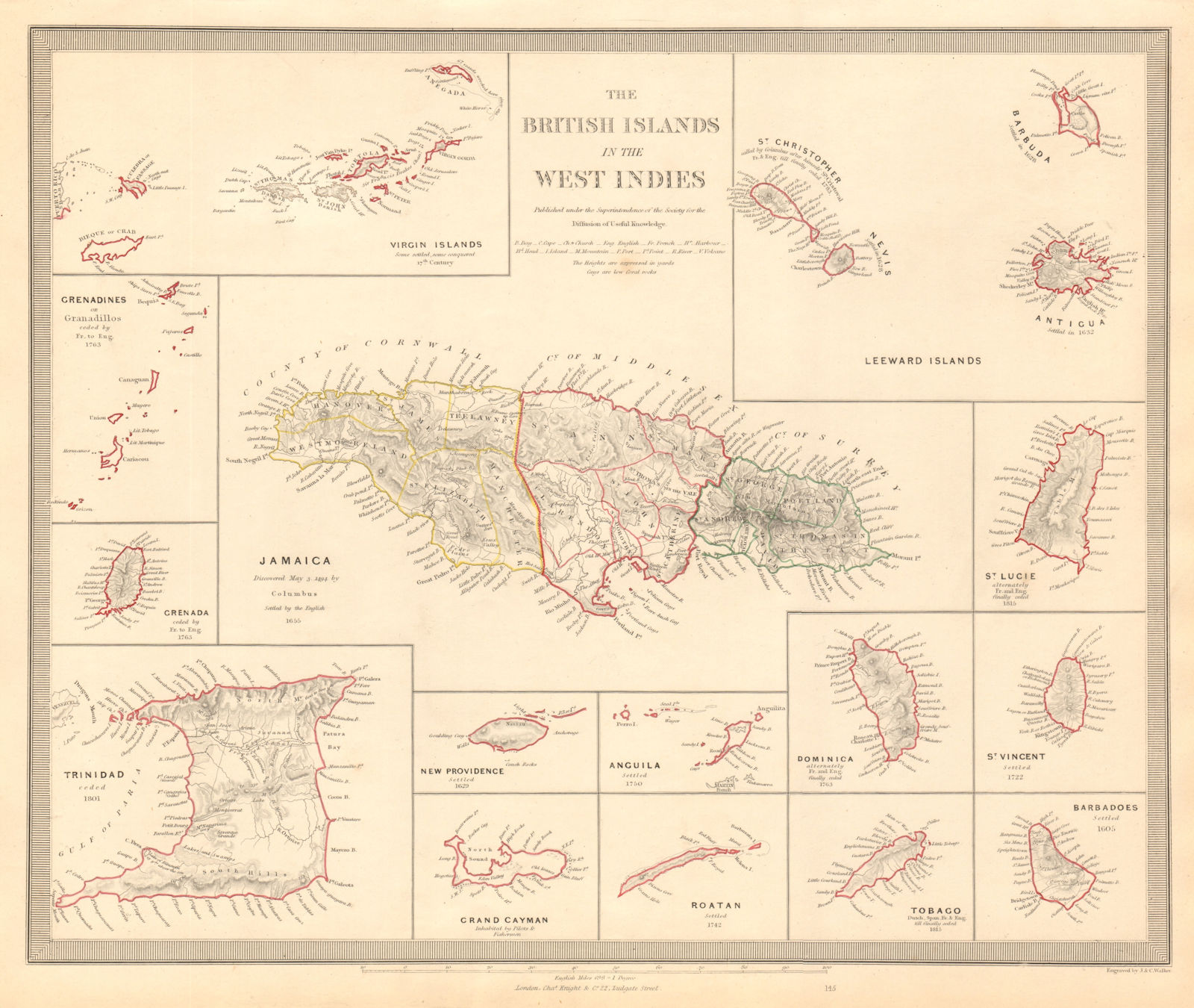 BRITISH WEST INDIES ISLANDS. Jamaica Antilles Virgin Caymans. SDUK 1846 map