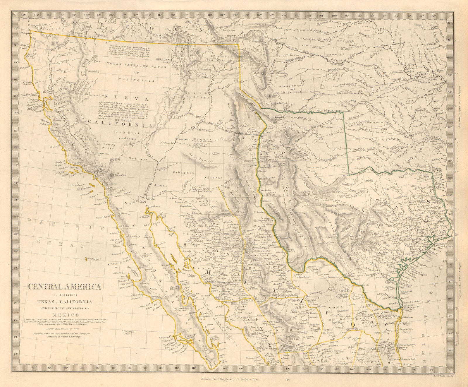 SOUTH WESTERN USA. Showing Republic of Texas & Mexican California. SDUK 1846 map