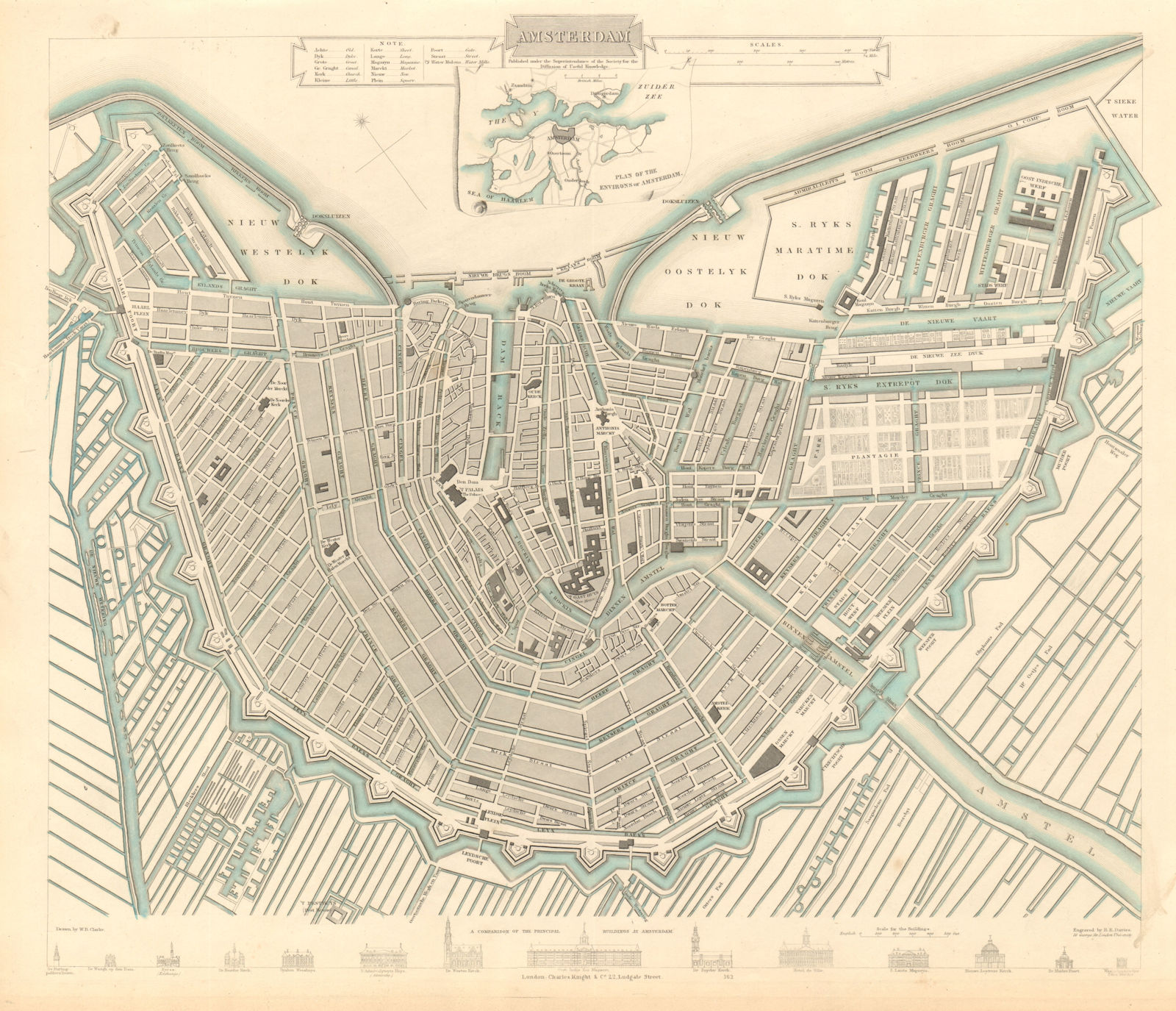 AMSTERDAM. Town city map plan. Inset the environs of Amsterdam. SDUK 1847