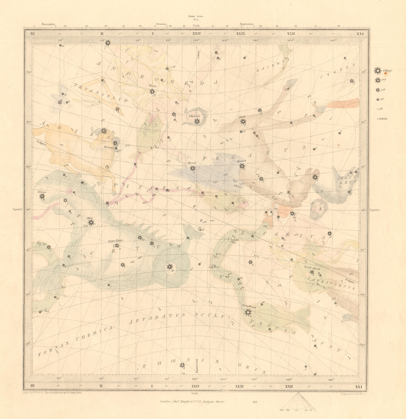 ASTRONOMY CELESTIAL. Star map. Star chart, I. Vernal Equinox. SDUK 1847