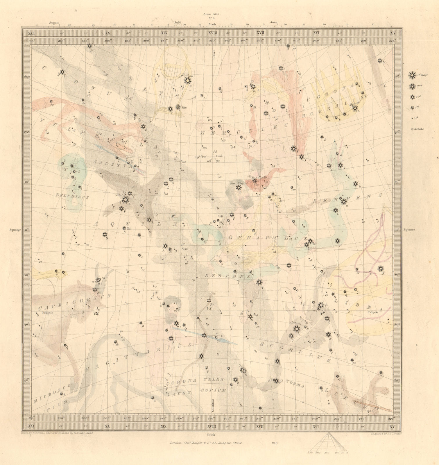 ASTRONOMY CELESTIAL. Star map. Star chart. IV. Winter Solstice. SDUK 1847